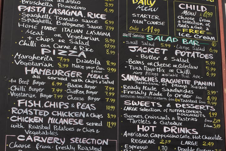 Restaurant menu prices discount